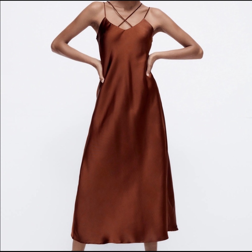 BROWN SILK MIDI DRESS - Picture 4 of 6